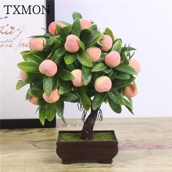 Artificial Plants Bonsai Orange Peach Fruit Tree Potted For Home Living Room Decoration Flower Set Shop Hotel Party Wish