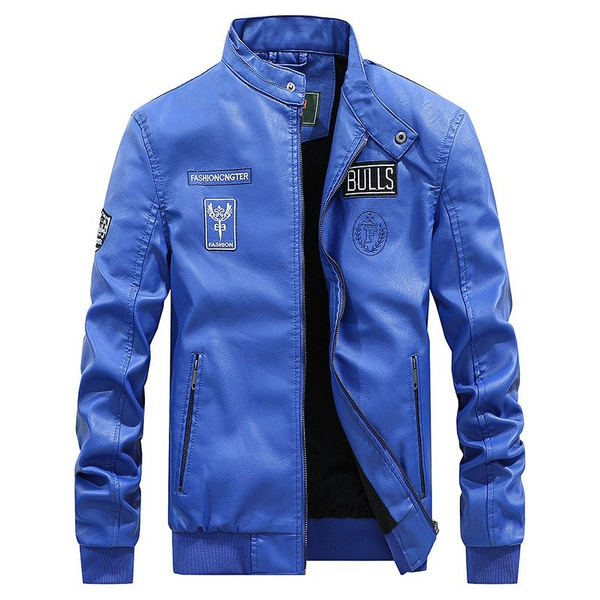 Buy Leather Bull Men's Stylish Blue Leather Jacket at