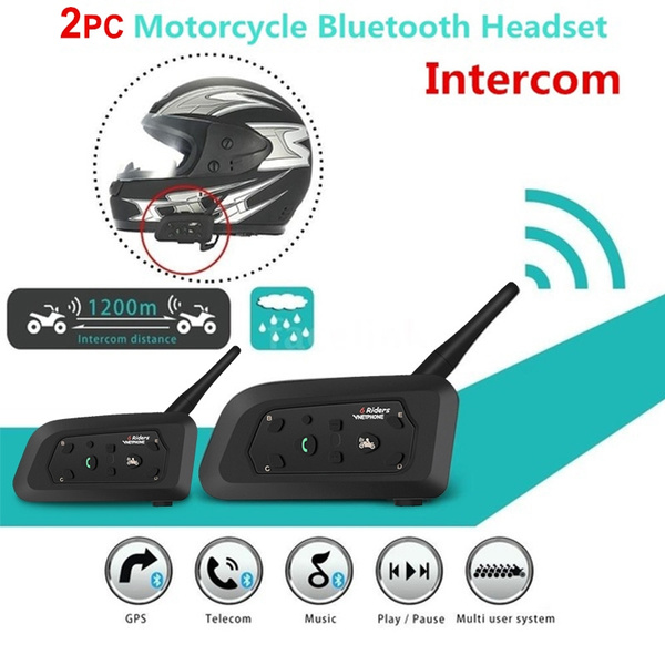 Vnetphone 2PCS 1200M Motorcycle Bluetooth Helmet Intercom For 6 Riders BT  Wireless Waterproof Interphone Headsets MP3