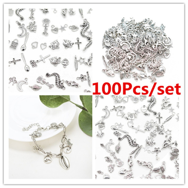 Wholesale 100 pcs Bulk Lot Tibetan Silver Mix Pendants Charms For Bracelet  DIY