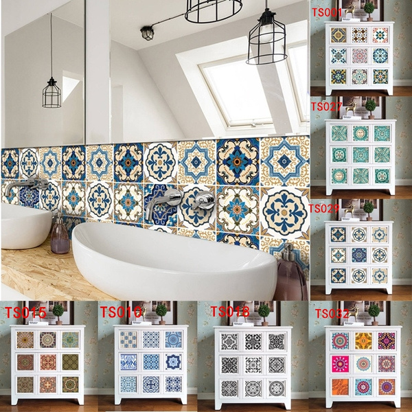 10pcs Simulation Ceramic Tile Sticker European Style Stairs Decor Wall Stickers 