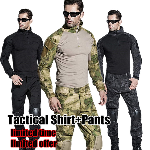 Outdoor Tactical Camouflage Military Uniform Men Hunting Suit Hunting Army Clothes  Outfit Military Combat Shirt Tactical Knee Pads Pants