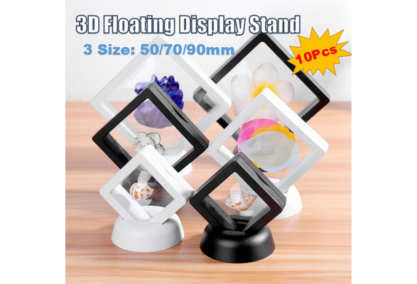 3D Clear Floating Coin Display Frame Holder Box Case+Stand Floating Jewelry Box 