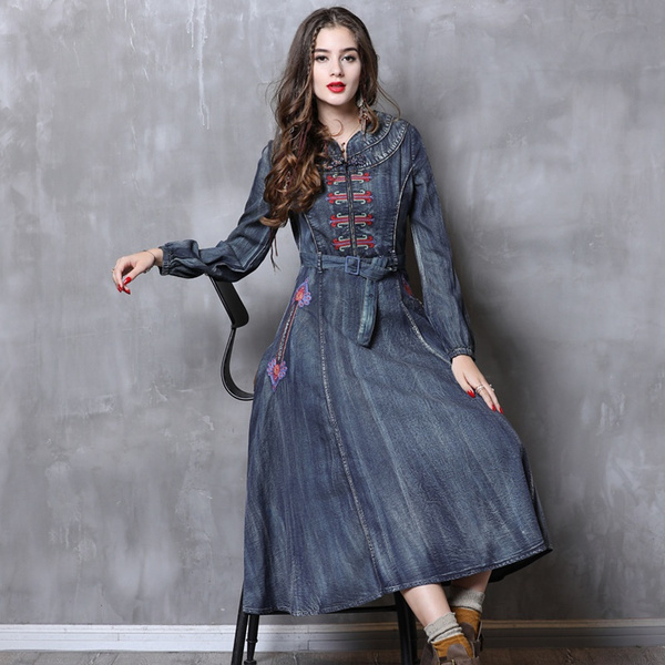 Denim maxi dress with 2024 sleeves