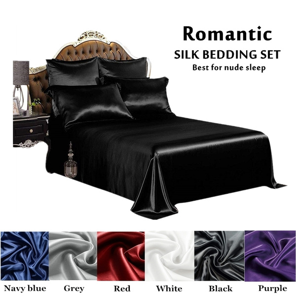 Luxury Satin Silk Damask Bed Sheet, Red Silk Duvet Cover