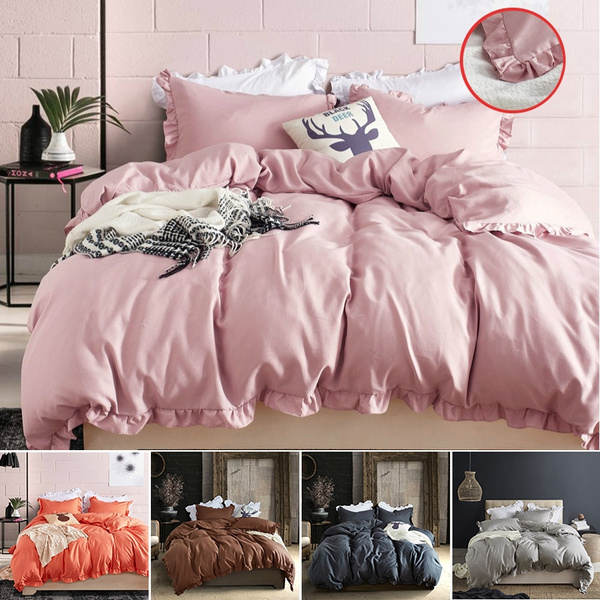 Luxury Solid Color Ruffle Bedding Set, Ruffle Bedding King Size