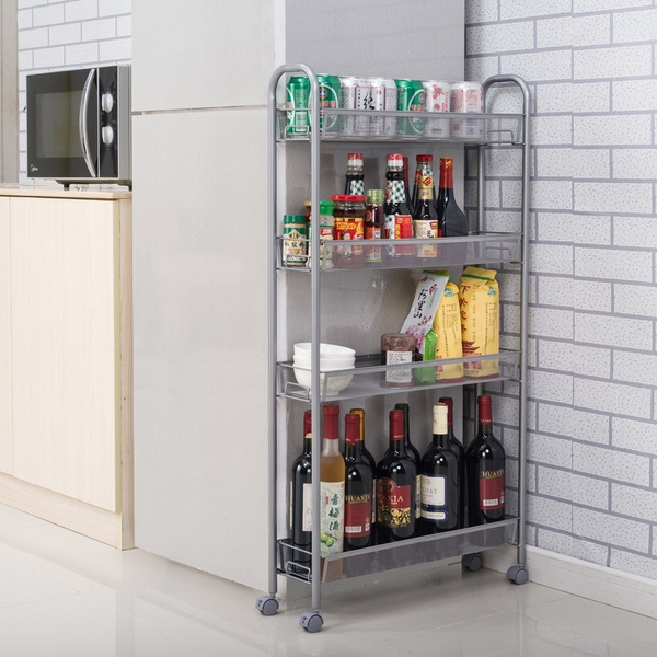 Rolling 4 Layer Shelf Slim Can Spice Rack Holder Cart Kitchen