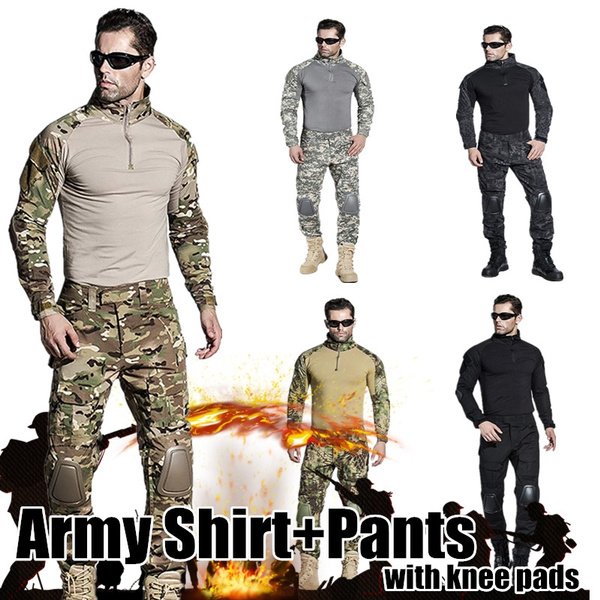 Tactical Camouflage Military Uniform Clothes Suit Men US Army clothes  Military Combat Shirt + Cargo Pants Knee Pads