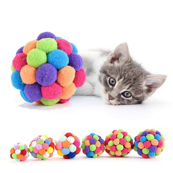 Pet Cat·toy Colorful Handmade Bells Bouncy Ball Built In Catnip Interactive Toy 