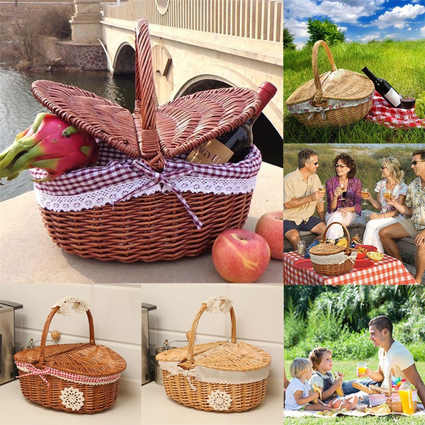S/L Size Picnic Basket Handmade Wicker Bags Camping Basket Shopping Storage Picnic Food Basket
