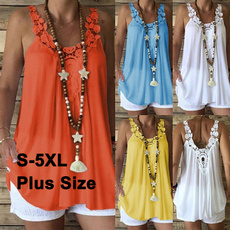 Women Fashion Loose Casual Soild Color Camisole Sleeveless Lace Summer Tank Tops