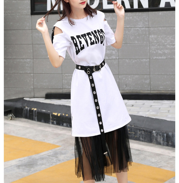 Spring and summer new style Korean mesh dress Youthful sweet two