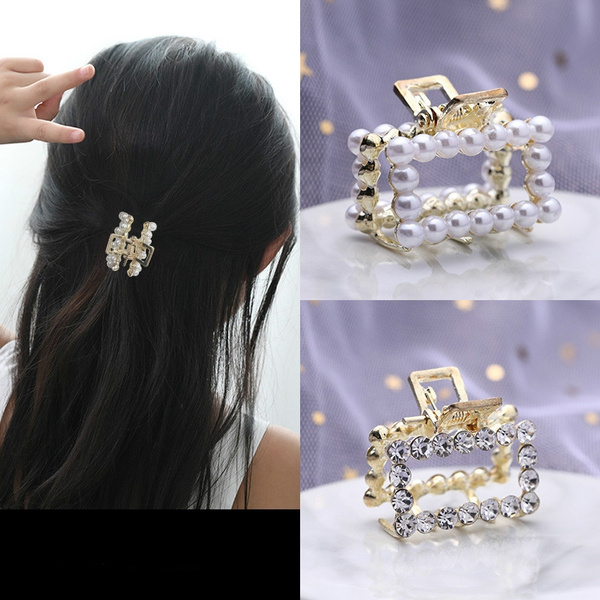 1pc Geometric Square Gold Metal Hair Clip Modern Style Pearl Crystal  Buckles Alloy Hair Accessories Luxury Fashion Girls Hair Claws Clips  Hairband