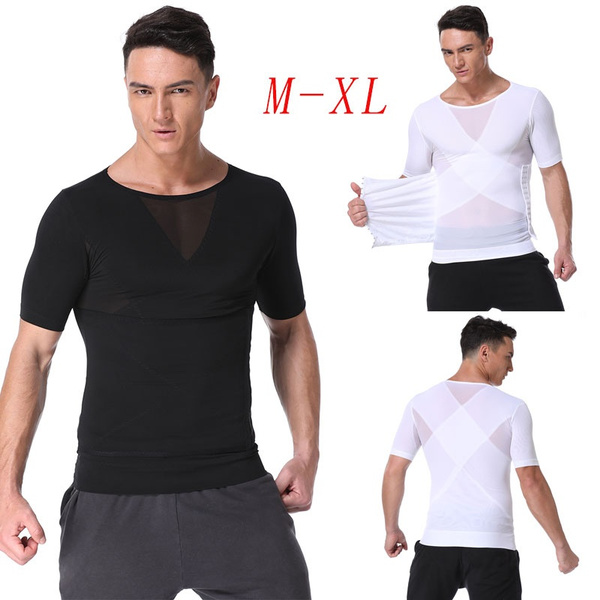 Men's Black White Compression Shirt Frim Control Chest Wasit Slimming ...