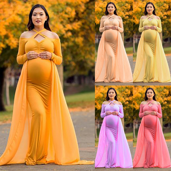 yellow off the shoulder maternity dress
