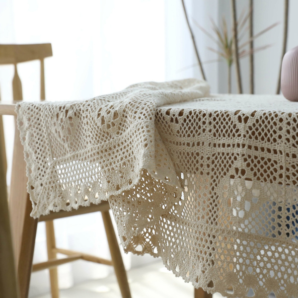Lace Cover Cloth Cotton Knitted Lace tablecloth Shabby Country Style  Handmade Crochet Table Cover Pure Cotton Dinning Table Cloth Hollow | Wish