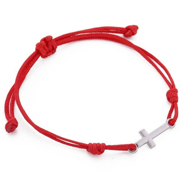 Red/black Cord Jesus Cross Crucifix Pendant Adjustable String Bracelet
