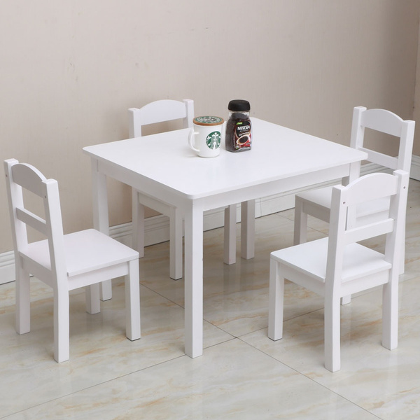 kids white wooden table and chairs