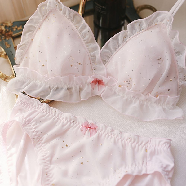 Star Printing Lingerie Bikini Cute Bras Panties Bra Set