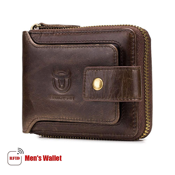 RFID Bifold Mens Cowhide Leather Zip Around Wallet Vintage Travel Multi Card Holder Purse 