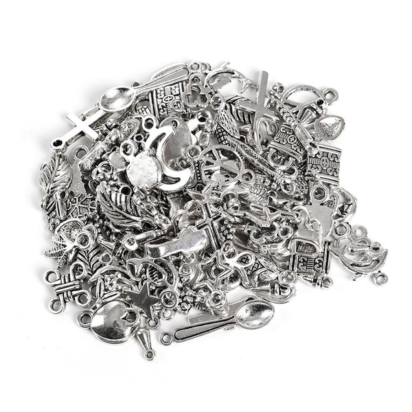 50pcs Mixed Silver Loose Charms Pendants Jewelry Making Beads Wholesale Bulk Lot 