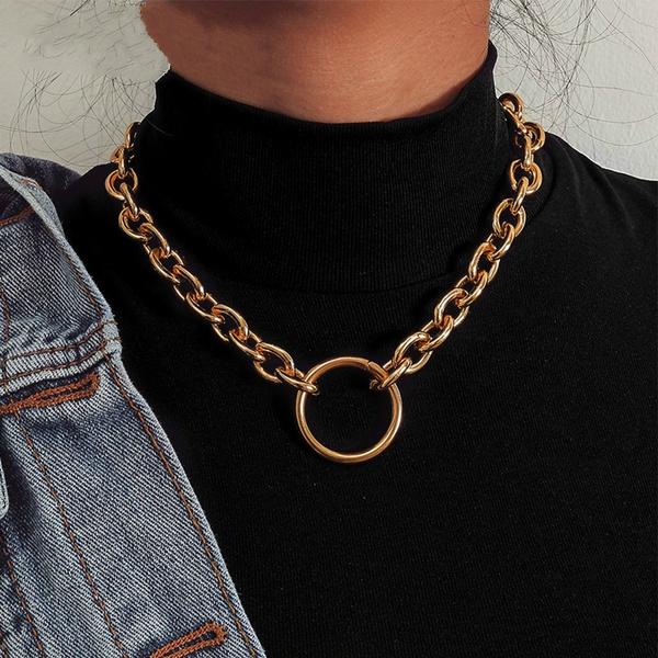 Prettyia Gold Stainless Steel Heavy Link Curb Cuban Chain Punk Rock Choker Necklace