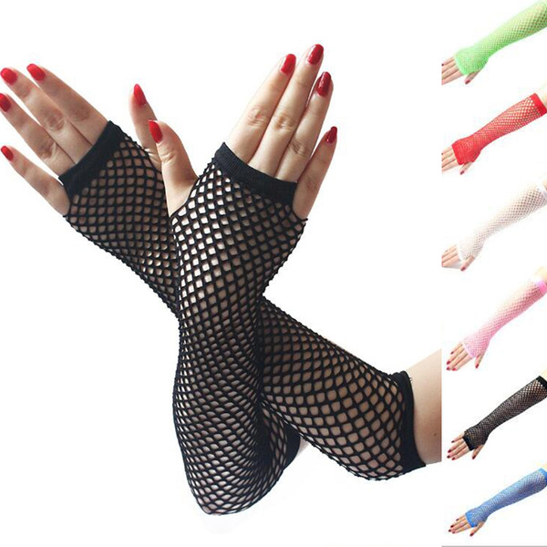 Lace Mesh Fishnet Gloves Ladies Sexy Dance Costume Party Fingerless Long  Mittens