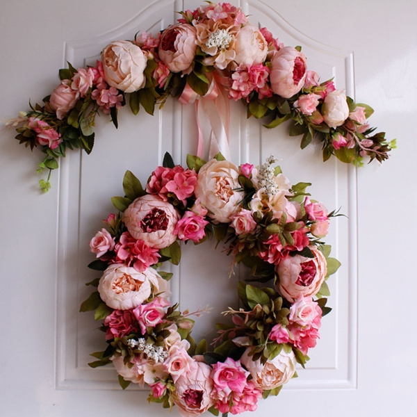 Pink Wedding Flower Garland Arrangement Artificial Flower Lintel Door Decor 