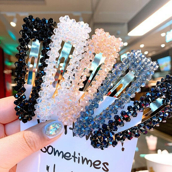 Women's Snap Hair Clips Hairpin Crystal Slide Hair Pin Grip Barrette Accessories 
