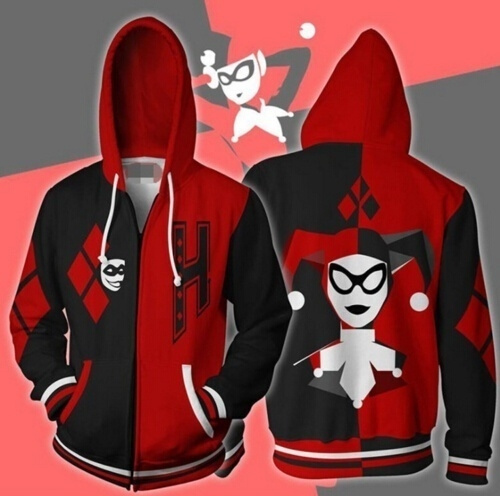 Suicide Squad Harley Quinn Costume Hoodie Sweatshirts Top Zipper Coat Jacket 3D Printed Couples Hoodie Plus Size