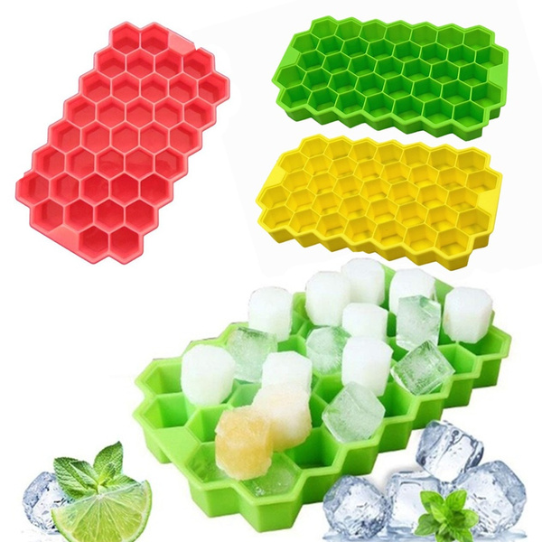 New Cream Soft Bottom Reusable Ice Cube Mold Honeycomb Shap Trays Silicone 