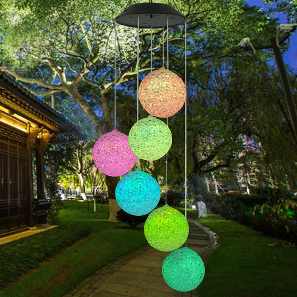 Solar Power Hanging Wind Chime Ball Light Color-Changing for Home Garden Decor 