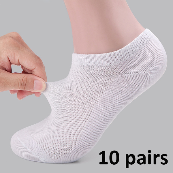 10Pairs Men's Summer Mesh Socks Breathable Thin Invisible Ankle Socks  Sports Cotton Socks White Black Grey