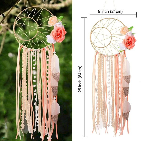 Oursunshine Dream Catcher Handmade Dreamcatcher Half Circle Moon Star Design with Feathers for Home Decoration Ornament
