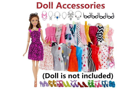 30 Pack Barbie Doll Clothes Party Gown Outfits Shoes Glasses Necklaces for Girls 