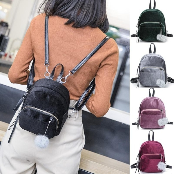 Women Soft Velvet Backpack Girls Small Travel Backpacks School Bag