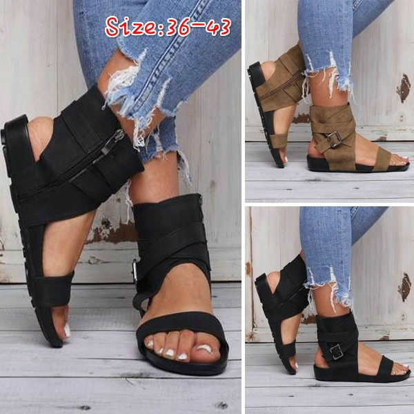 Womens Flats Flip Flops High Top Ankle Boots Roman Sandals Summer Shoes |  eBay