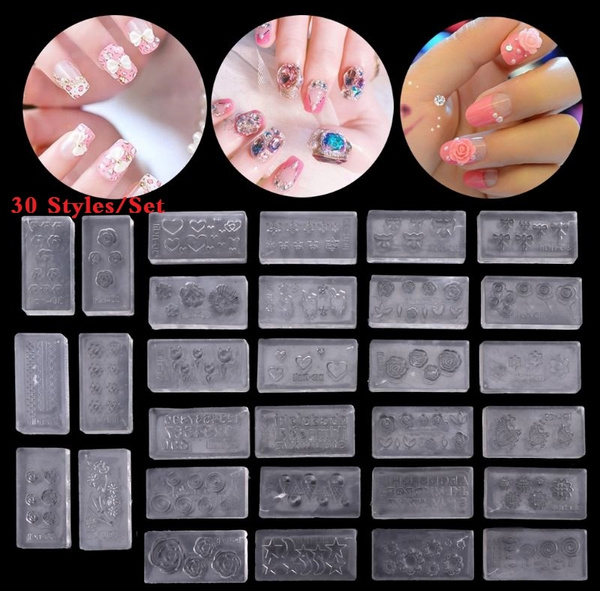 30 Styles DIY 3D Acrylic Nail Art Tool Silicone Carved Mold Template Mould  Kit QVN | Wish
