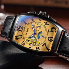automaticmechanicalwatch, Joyería de pavo reales, blackgoldwatche, leather strap