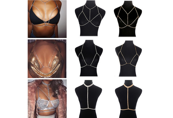 likeej Shiny Rhinestone Bra Chest Body Chain Trend Crystal Cover