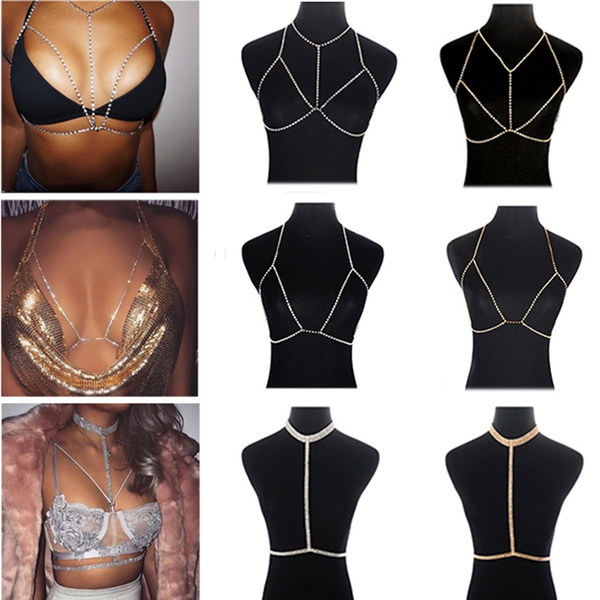 Cheap New Upgrade Shiny Crystal Rhinestone Sexy Bra Chest Body Chain  Harness Necklace Bikini Jewelry