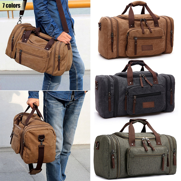 New Canvas Travel Tote Luggage Large Men's Weekend Gym Shoulder Duffle Bag&Strap 
