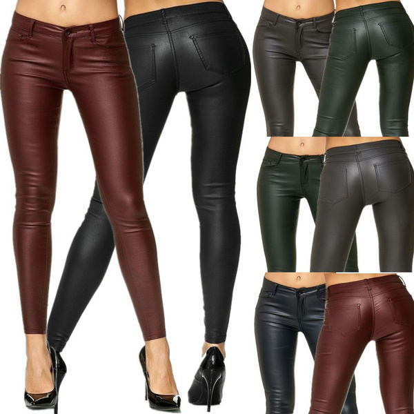 ladies leather look trousers