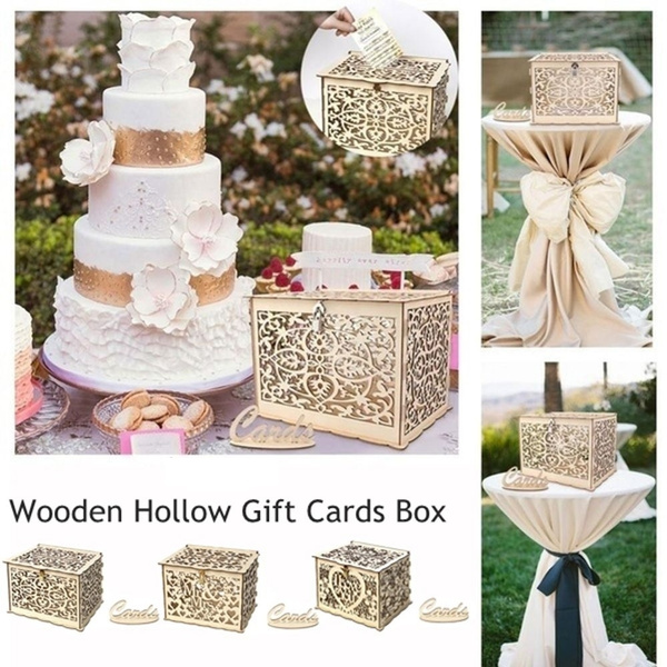 Wood Gift Case Money Box DIY Wedding Birthday Party Card Holder Container Decor