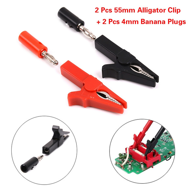2X Red Black Alligator Clip Clamp to 4mm Banana Female Jack Test Adapter 55mm h$ 