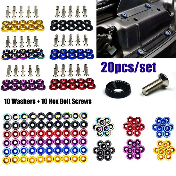 20 Pcs Cnc Billet Aluminum Fender Washer Bumper Engine Bay Dress Up Kit 10 Washers 10 Hex Bolt Screws Car Accessories Wish