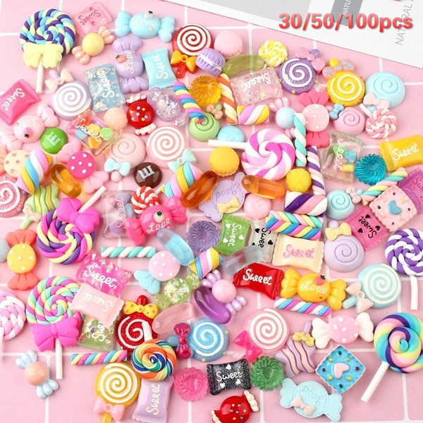 50 Pc Large Jelly Bean Cabochons Simulated Candy Charms Non Edible Slime  Charms Deco-den-bulk 3D Rubber 