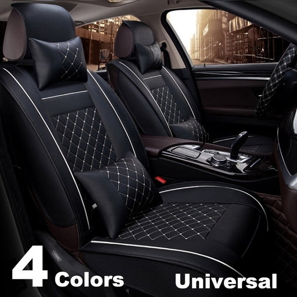 Luxury Universal Leather Car Front Seat Cover With Neck Pillow And Lumbar Auto Cushion Interior Accessories Wish Car Front Seat Cover With Neck Pillow, Lumbar Car Seat Covers