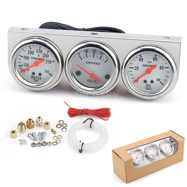 Universal Car 2 52mm Chrome Volt Water Temp Gauge Oil Pressure Gauge Triple 3 Gauge Set Gauges Kit