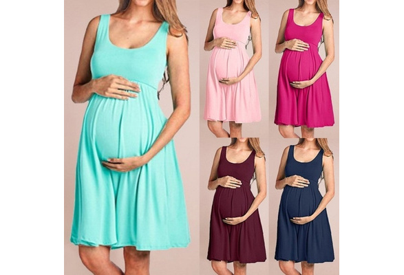 RYGHEWE Women/’s Summer Casual Striped Maternity Dress Sleeveless Knee Length Pregnancy Clothes